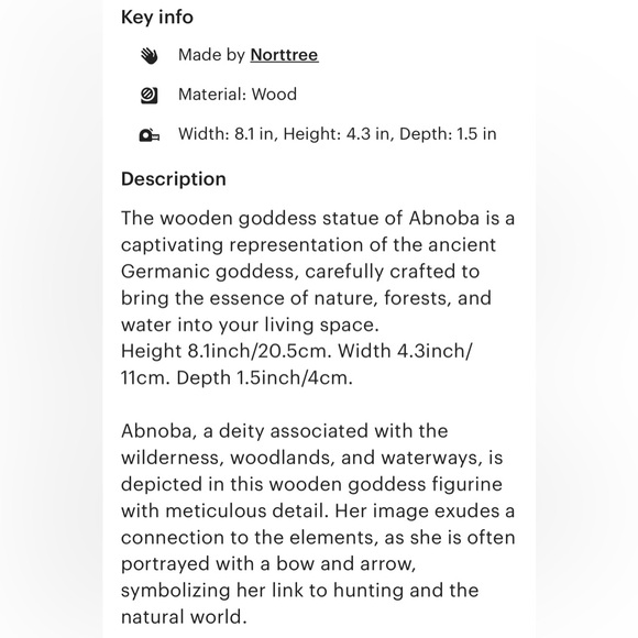 Abnoba Celtic Goddess Wooden Figure Pagan Altar Gift Huntress Feminine Archetype - Picture 2 of 3